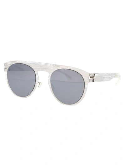Shop Mykita Sunglasses In 354 Silver White Pine Brown Flash