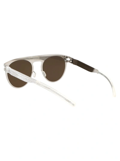 Shop Mykita Sunglasses In 354 Silver White Pine Brown Flash
