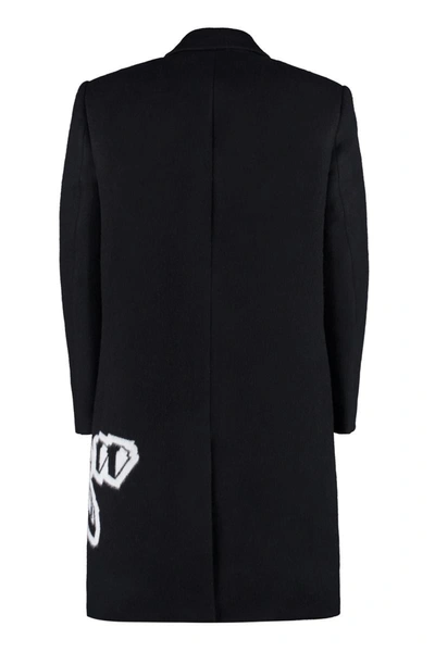 Shop Off-white Skate Wool Coat In Black