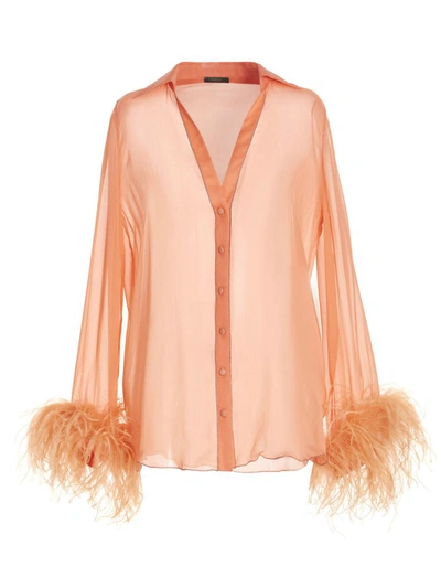 Shop Oseree Oséree Feather Silk Shirt In Pink