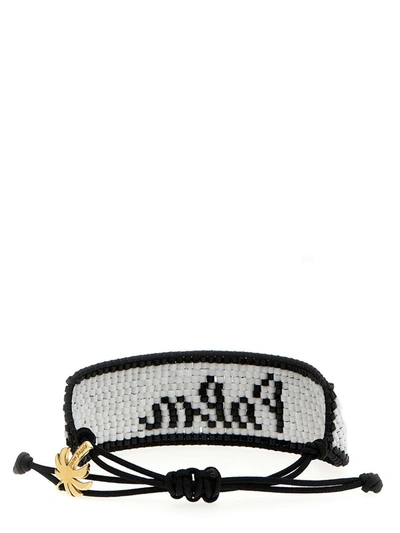 Shop Palm Angels 'palm Beads' Bracelet In White/black