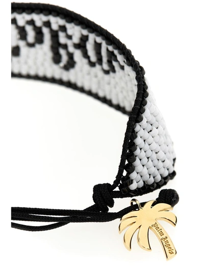 Shop Palm Angels 'palm Beads' Bracelet In White/black