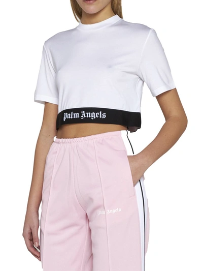 Shop Palm Angels Logo Tape Cropped T-shirt In White