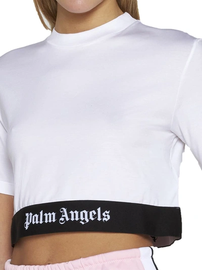 Shop Palm Angels Logo Tape Cropped T-shirt In White