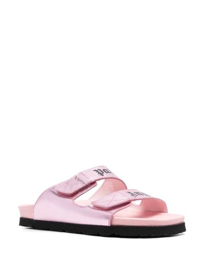 Shop Palm Angels Palm Logo Sandals Shoes In Pink &amp; Purple