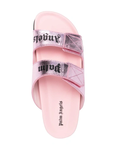 Shop Palm Angels Palm Logo Sandals Shoes In Pink &amp; Purple