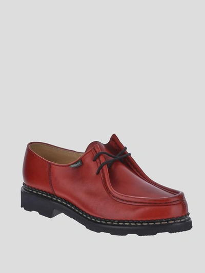 Shop Paraboot Lily Derby Shoes In <p> Derby Shoes In Red Lily Leather With Stitching Details
