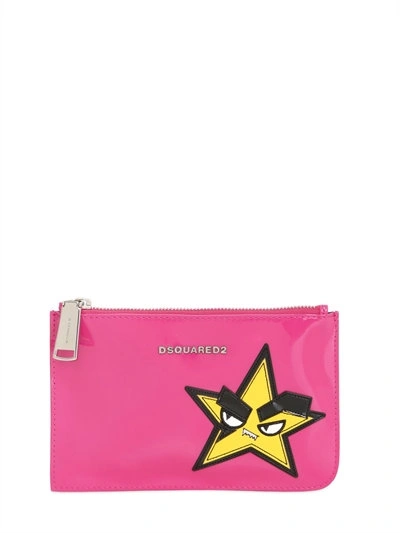 Dsquared2 Small Hand Patch Patent Leather Pouch In Fuchsia