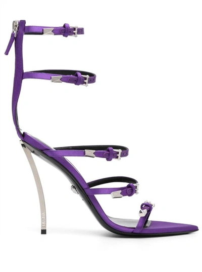Shop Versace Pin-point Sandals With Straps In Violet Leather Woman