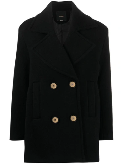 Shop Pinko Double-breasted Coat In Black