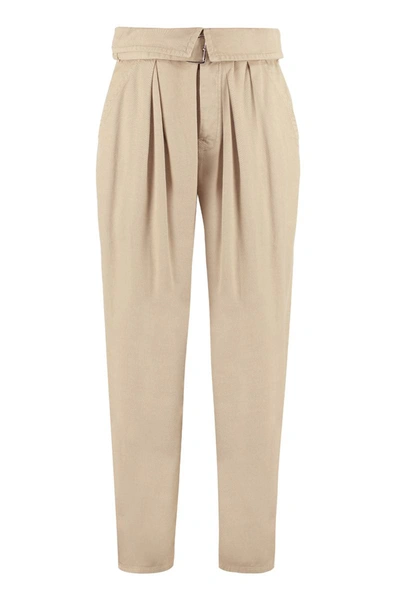 Shop Pinko Ingaggio High-rise Cotton Trousers In Beige