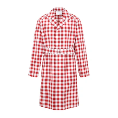 Shop Prada Checkered Cotton Coat Jacket In Red