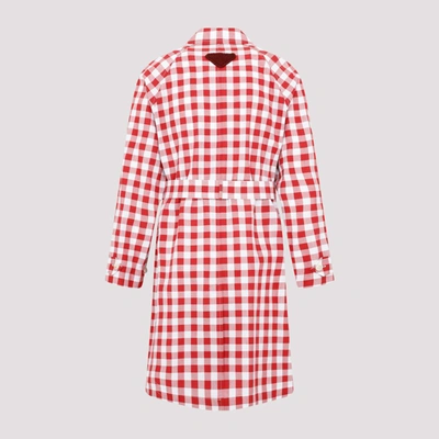 Shop Prada Checkered Cotton Coat Jacket In Red