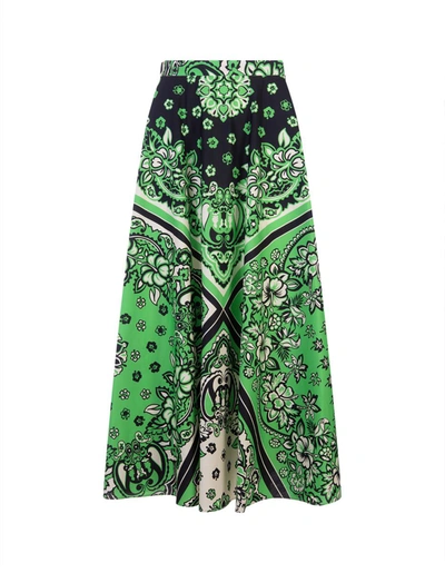 Shop Red Valentino Bandana Print Cotton Long Skirt In Green