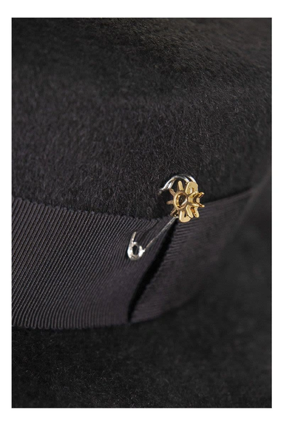 Shop Ruslan Baginskiy Piercing Beige Felt Canotier Hat In Black