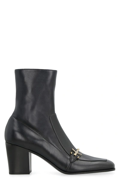 Shop Saint Laurent Beau Leather Ankle Boots In Black