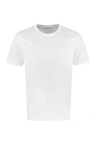 Shop Saint Laurent Cotton Crew-neck T-shirt In White