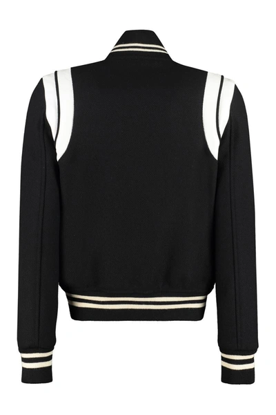 Shop Saint Laurent Wool-blend Bomber Jacket In Black