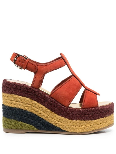 Ferragamo Strappy Wedge Heel Espadrilles In Multicolour