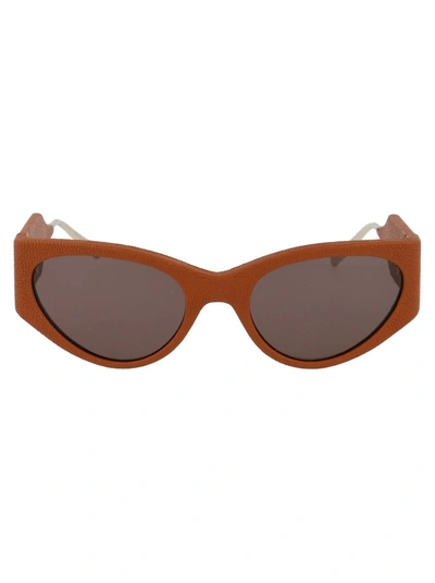 Shop Ferragamo Salvatore  Sunglasses In 261 Caramel Leather