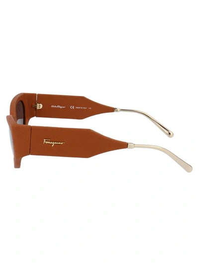 Shop Ferragamo Salvatore  Sunglasses In 261 Caramel Leather