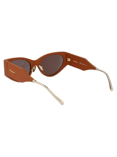 Shop Ferragamo Salvatore  Sunglasses In 261 Caramel Leather