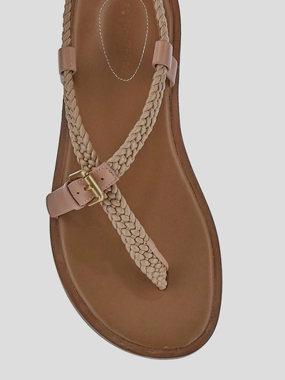 Shop See By Chloé See By Chloe' Flat Sandals In <p>see By Chloe' Flat Sandal In Nude And Beige Leather Flip Flop Silhouette