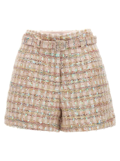 Shop Self-portrait Pink Sequin Boucle Shorts