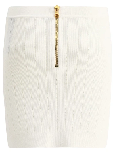Shop Balmain Short Knitted Buttoned Skirt In White