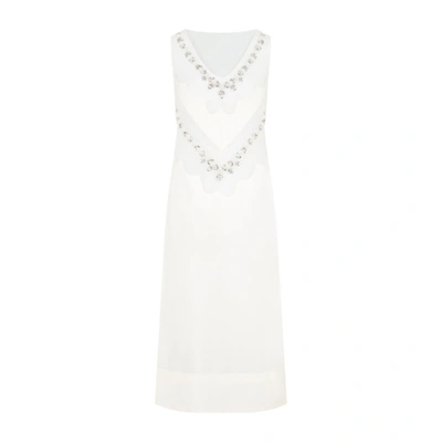 Shop Simone Rocha Embellished Feather Tie Slip Dress In Nude &amp; Neutrals