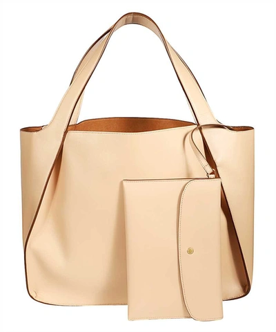 Shop Stella Mccartney Logo Detail Tote Bag In Panna