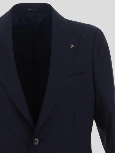 Shop Tagliatore Single-breasted Jacket In <p> Jacket In Navy Wool With Geometric Motif