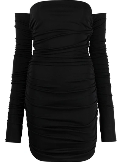 Shop The Andamane Linda Off Shoulder Draped Mini Dress In Black