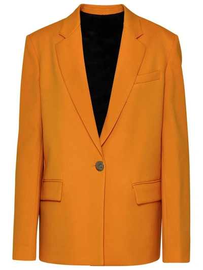 Shop Attico The  Orange Wool Blend White Blazer Jacket