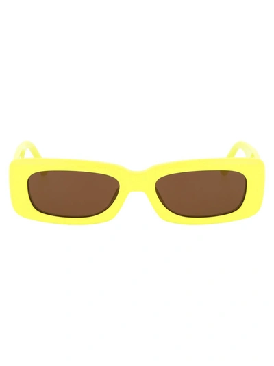 Attico Mini Marfa Rectangular Sunglasses In Lemon/yellow Gold/brown