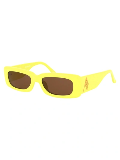 Attico Mini Marfa Rectangular Sunglasses In Lemon/yellow Gold/brown