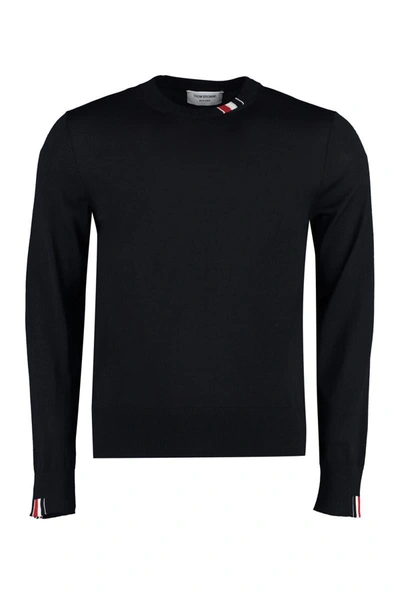 Shop Thom Browne Virgin Wool Crew-neck Sweater In Blue