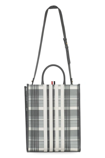 Shop Thom Browne Vertical Leather Tote In Grey