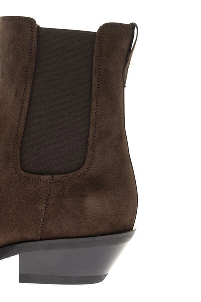 Shop Tod's Texan Suede Ankle Boot In Brown