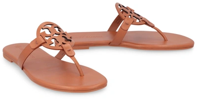 Shop Tory Burch Miller Leather Flat Sandals In Saddle Brown