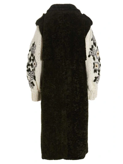 Shop Tu Lizé Knitted Sleeves Faux Fur Coat In Multicolor