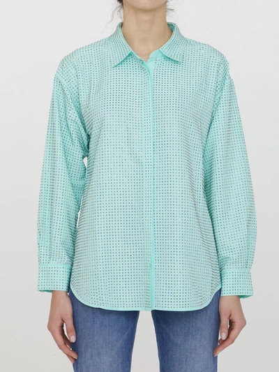 Shop Self-portrait Turquoise Rhinestone Shirt
