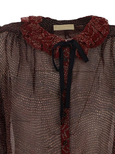 Shop Ulla Johnson Pippa Blouse In <p> Blouse In Brown Silk With Irregular Pois Pattern And Ruffles
