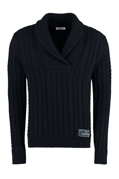 Shop Valentino Cable Knit Sweater In Blue