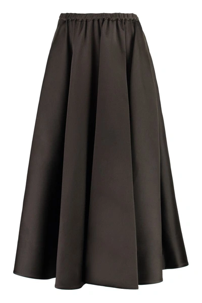 Shop Valentino Techno-duchesse Midi Skirt In Brown