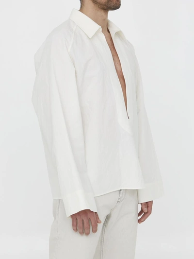 Shop Saint Laurent Vareuse Shirt In Cotton And Linen In Ivory
