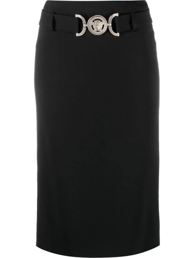 Shop Versace 'medusa Biggie' Belted Pencil Skirt In Black
