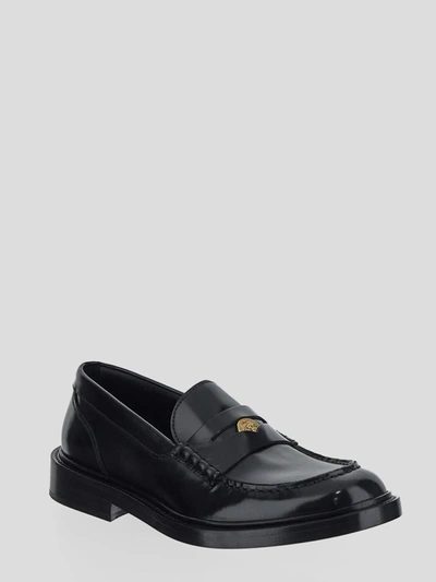 Shop Versace Flat Shoes In <p> Loafers In Black Calf Leather