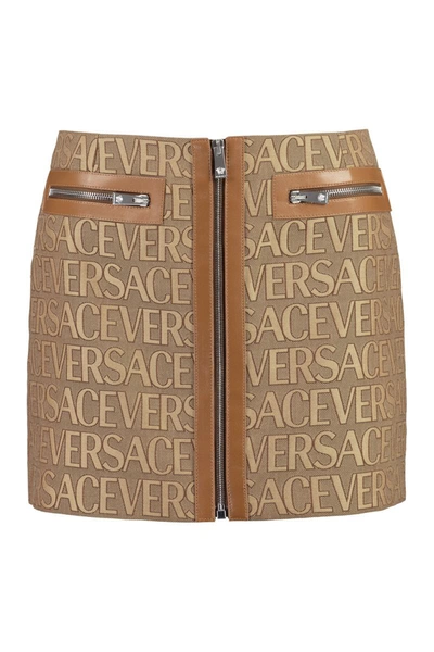 Shop Versace Jacquard Mini Skirt In Beige