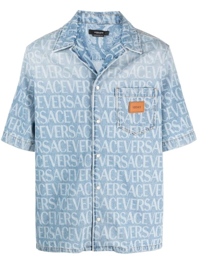 Shop Versace Shirts In 1d380-light Blue